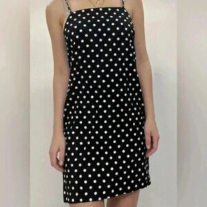 Monteau Black and White Polk A Dot Linen Blend Dress Mini Size Medium NWT